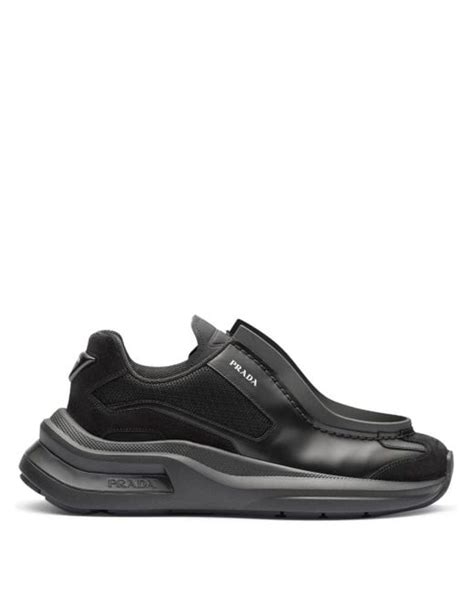 prada leather-bike 4e1165 size 10|Brushed Leather, Bike Fabric, And Suede Sneakers .